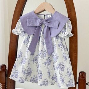 Toddler Floral Dress with Purple Collar
